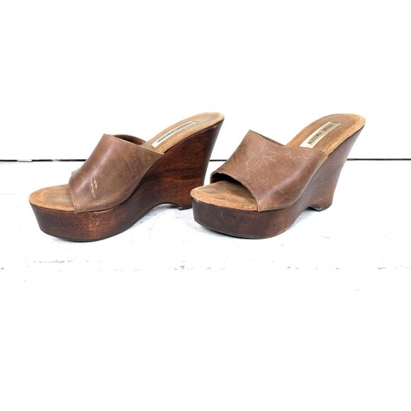 Steve Madden open toe platform wooden wedge leather sandal - Picture 4 of 5